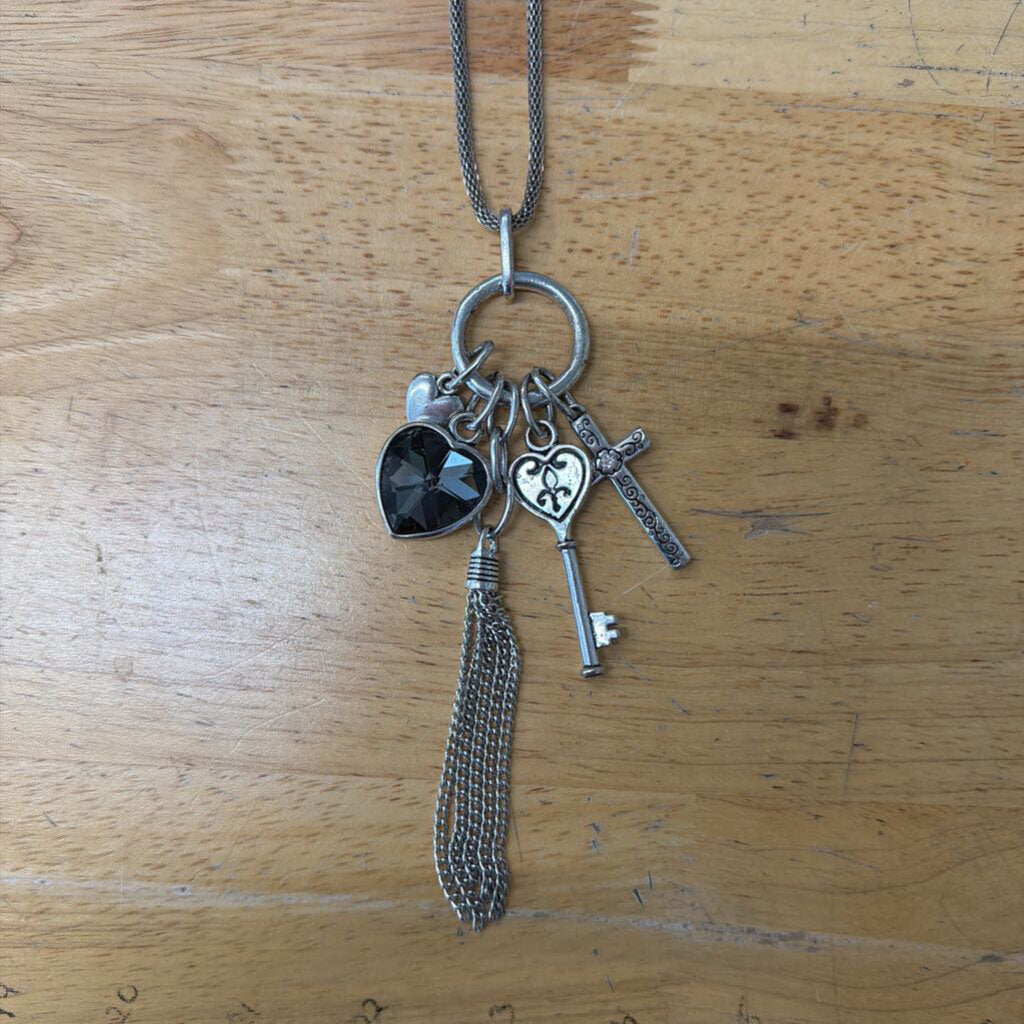 Silver Charm Pendant Long Necklace