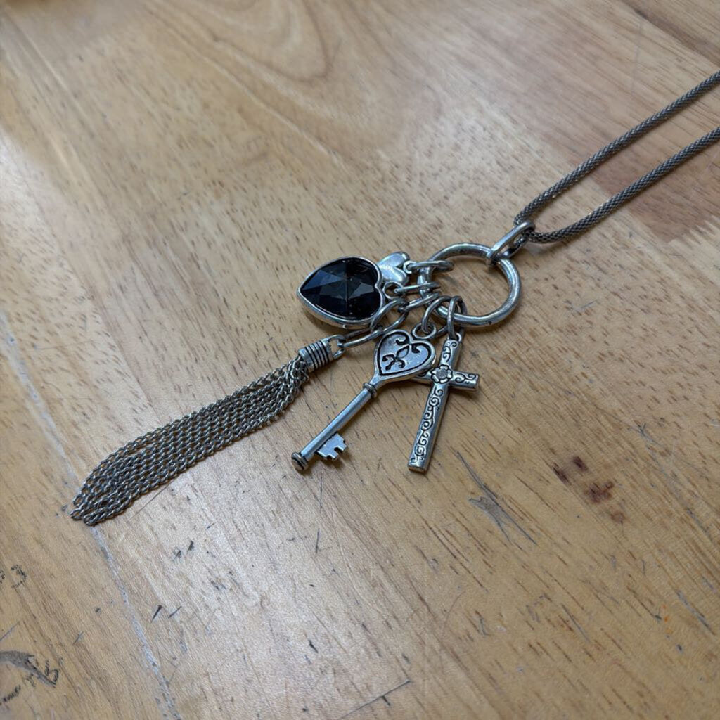 Silver Charm Pendant Long Necklace