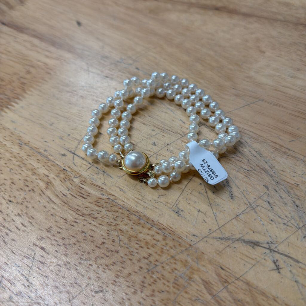 Gold/ Pearl Multi Strand Bracelet