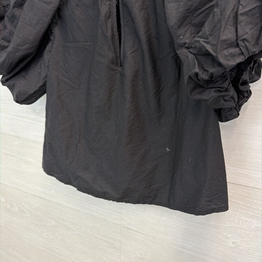 Free People Black Short Puff Sleeve Lace Detail Top Small