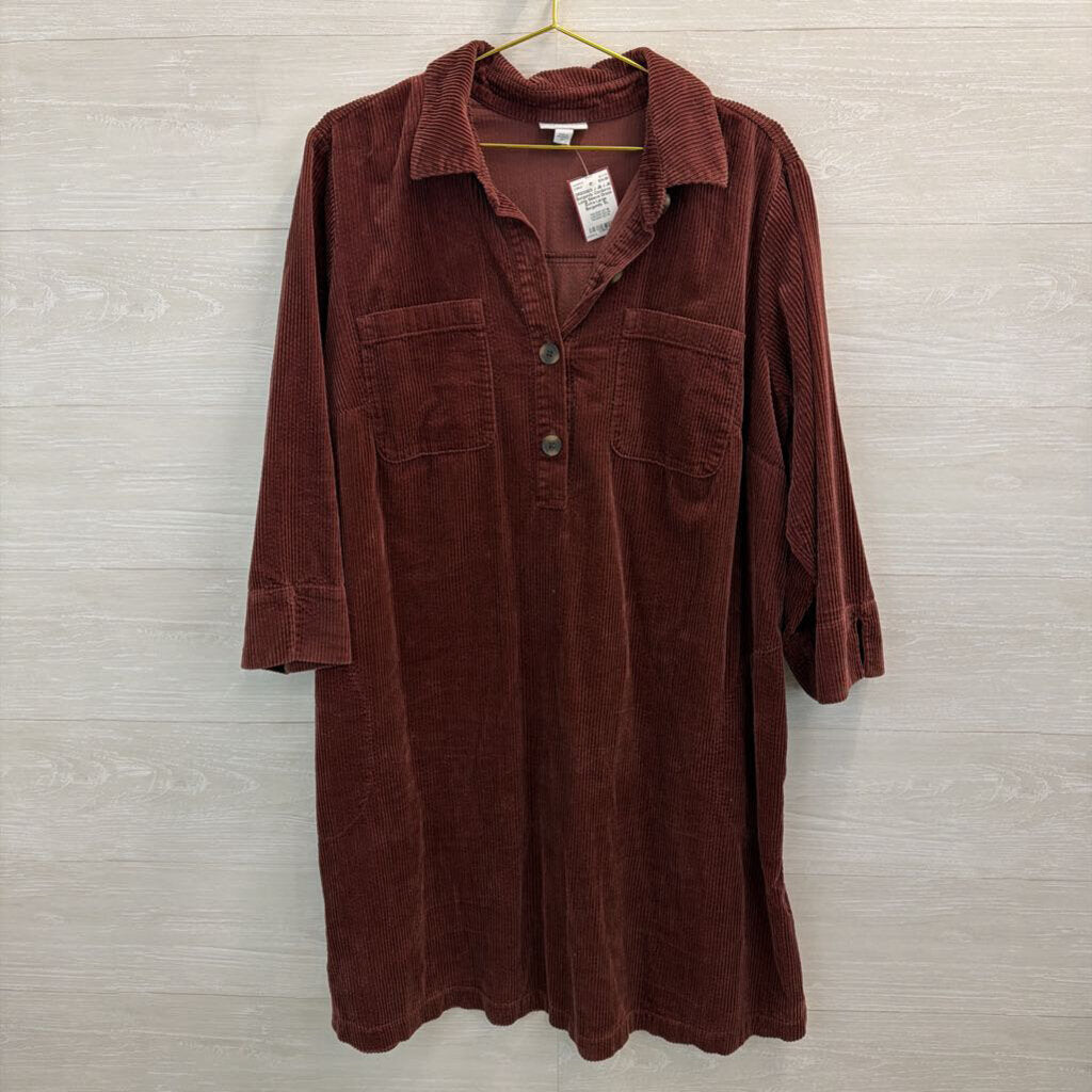 J Jill Burgundy Corduroy Long Sleeve Dress Extra Large