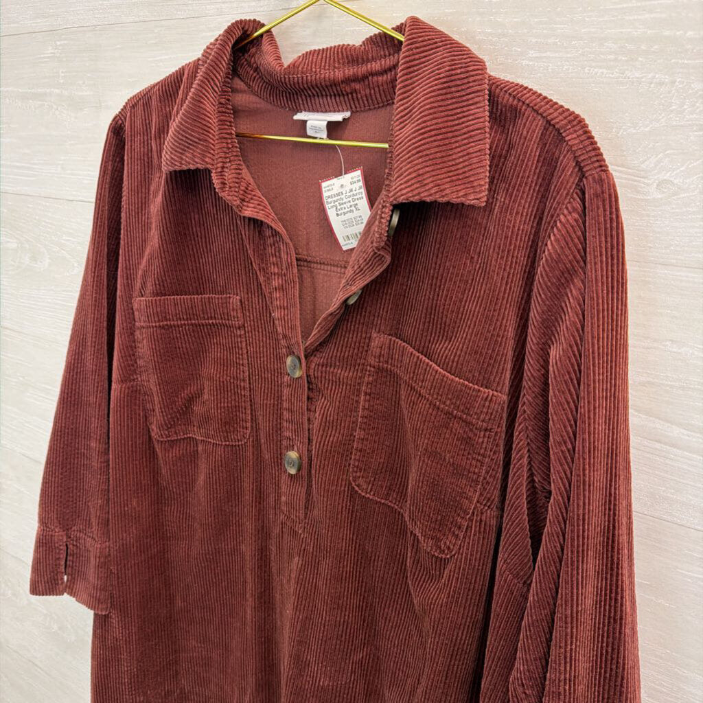 J Jill Burgundy Corduroy Long Sleeve Dress Extra Large
