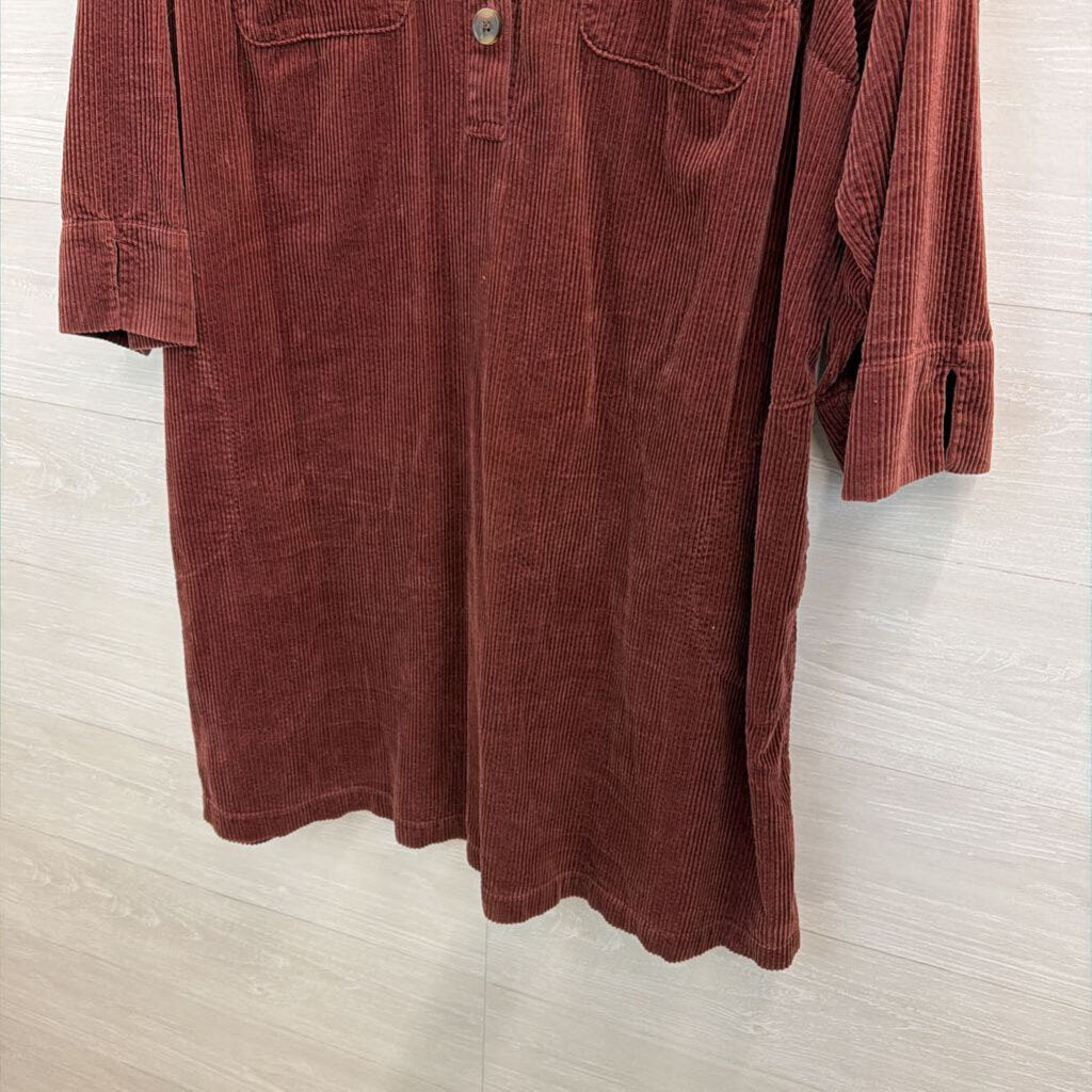 J Jill Burgundy Corduroy Long Sleeve Dress Extra Large