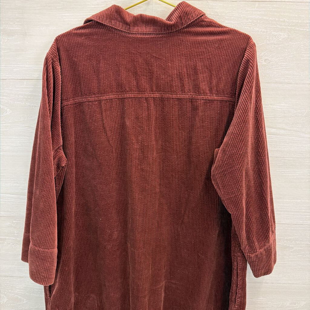 J Jill Burgundy Corduroy Long Sleeve Dress Extra Large