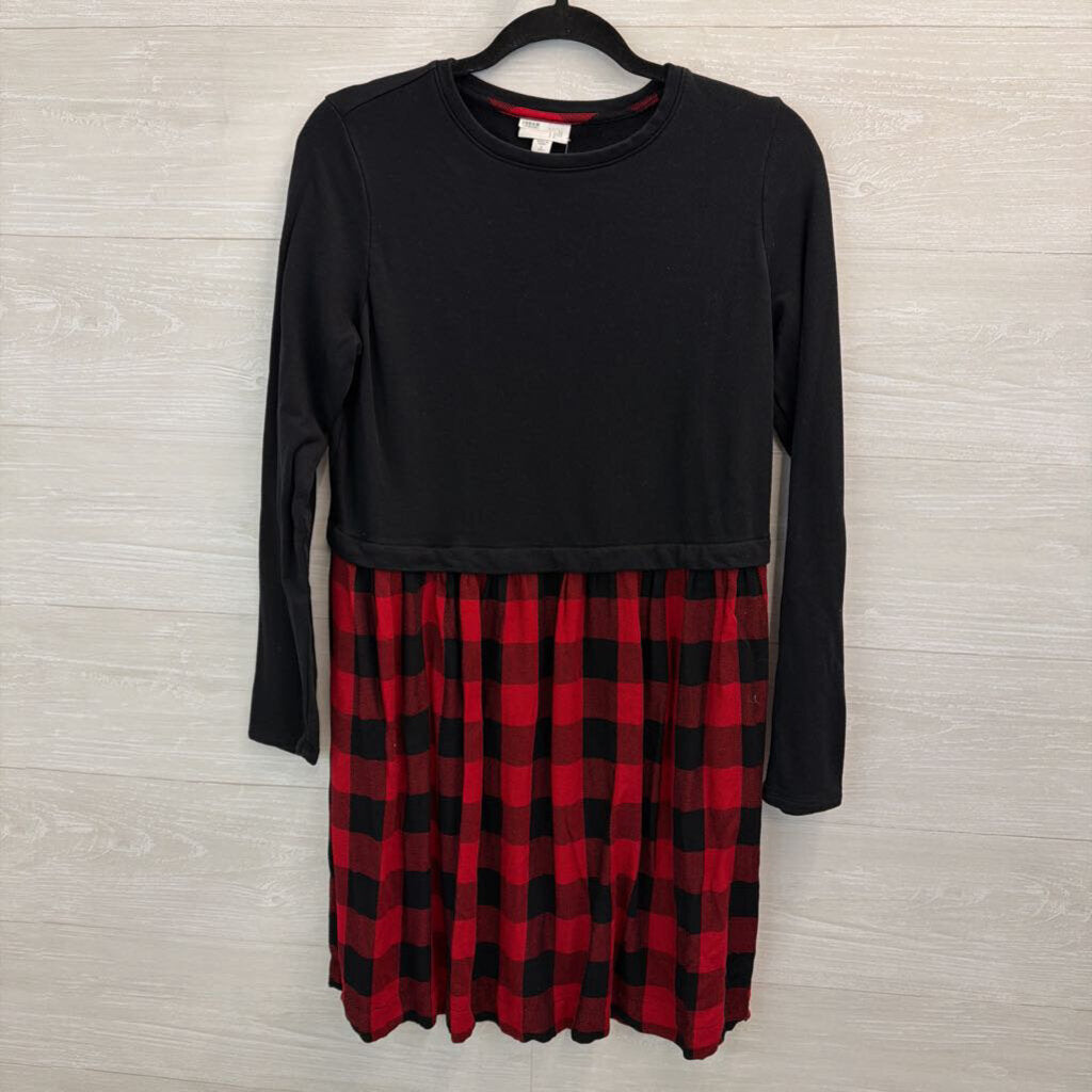 J JIll Black Top/ Red/ Black Gingham Hem Tunic Top Small Tall