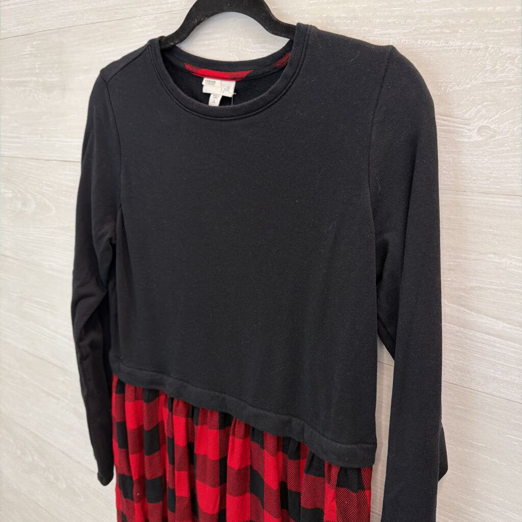J JIll Black Top/ Red/ Black Gingham Hem Tunic Top Small Tall