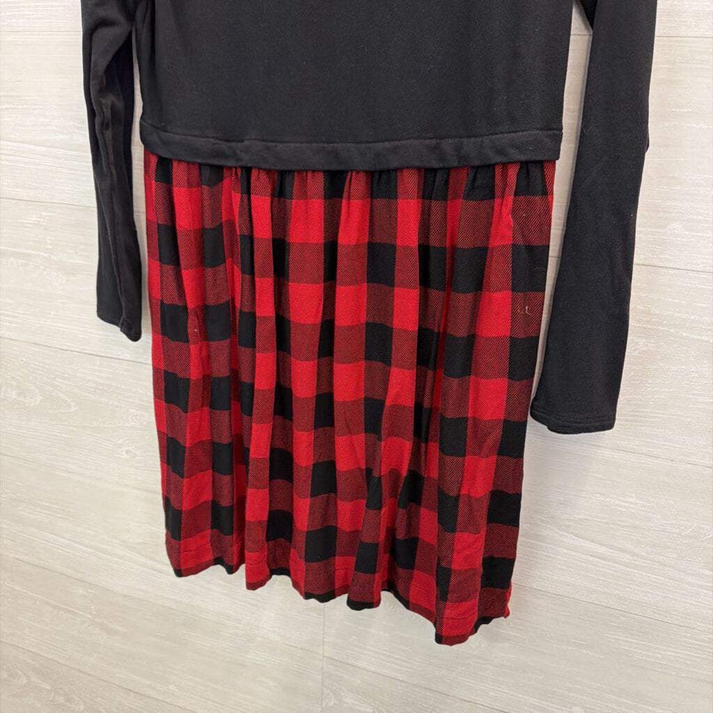 J JIll Black Top/ Red/ Black Gingham Hem Tunic Top Small Tall