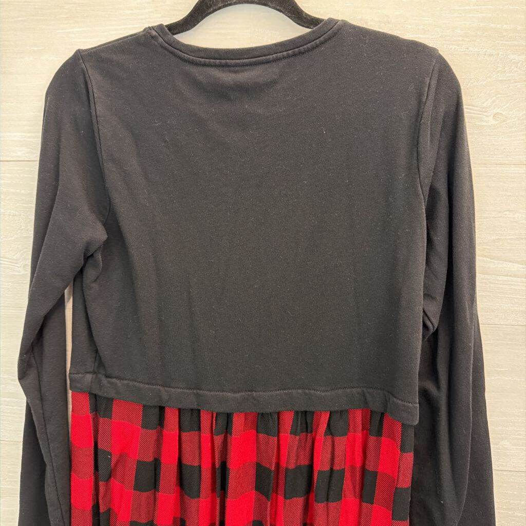 J JIll Black Top/ Red/ Black Gingham Hem Tunic Top Small Tall