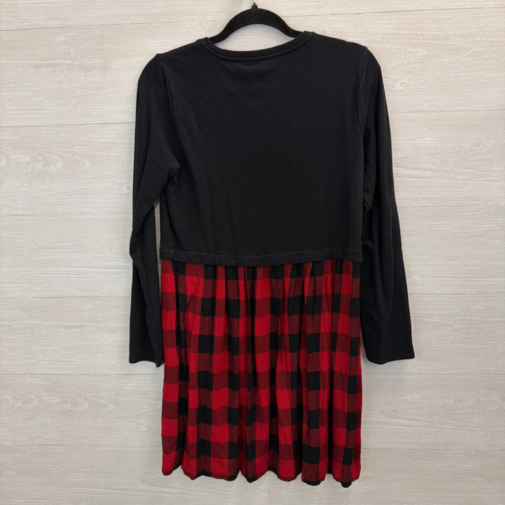J JIll Black Top/ Red/ Black Gingham Hem Tunic Top Small Tall