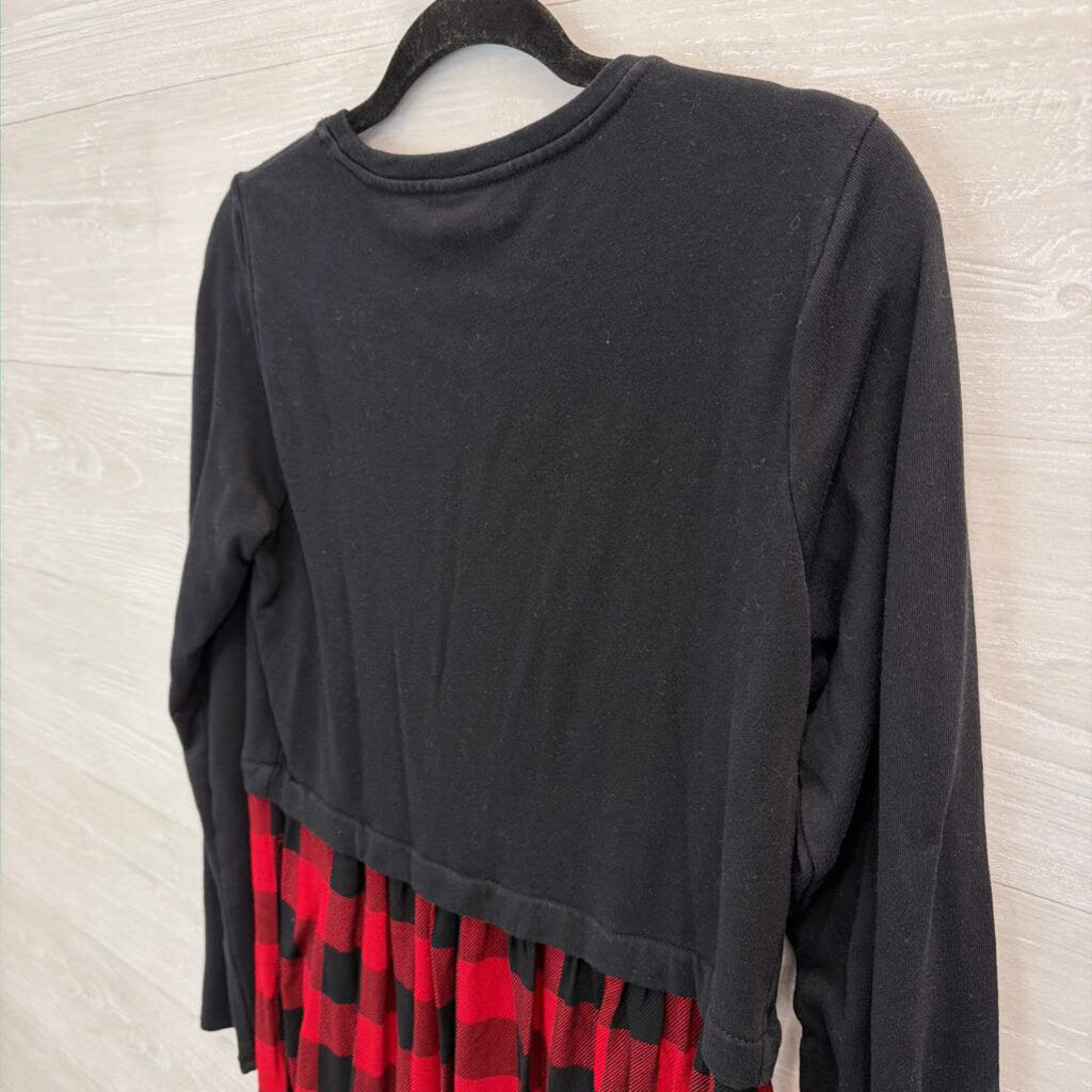 J JIll Black Top/ Red/ Black Gingham Hem Tunic Top Small Tall