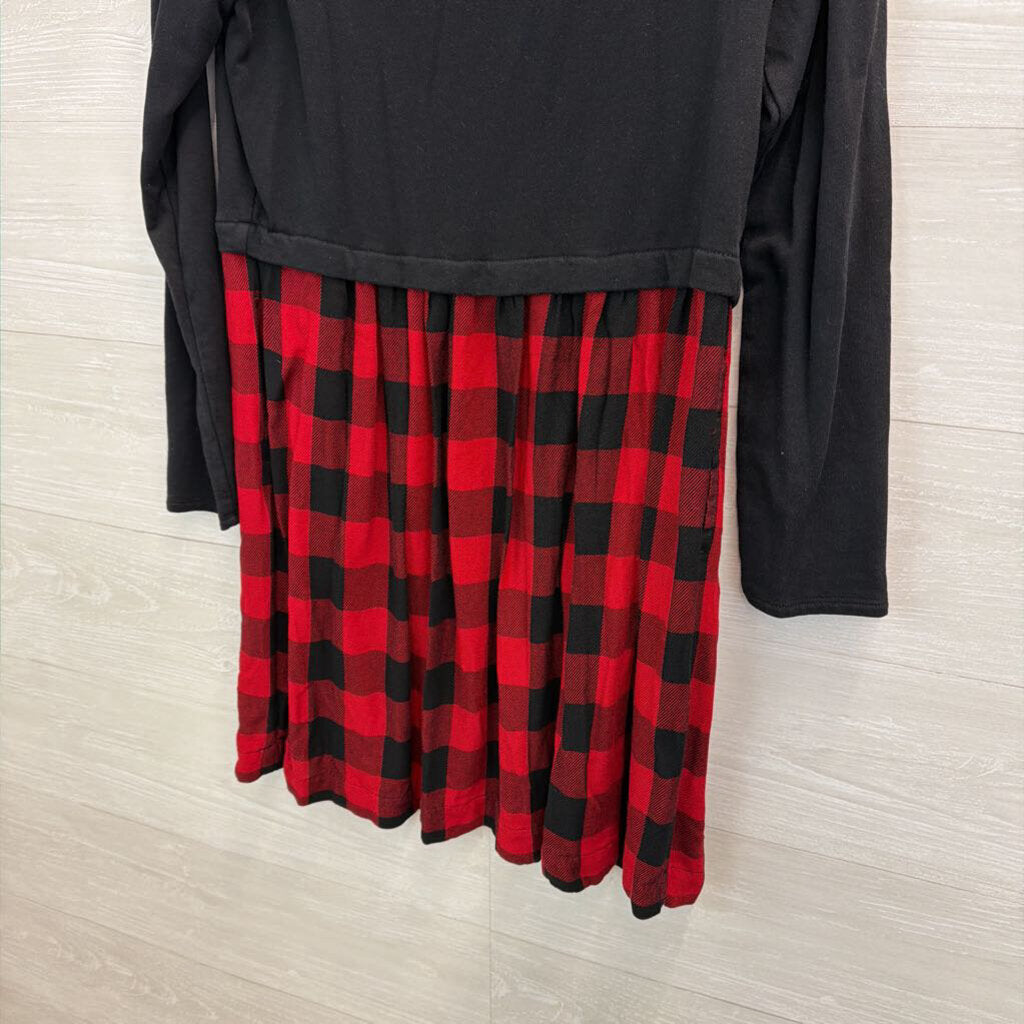 J JIll Black Top/ Red/ Black Gingham Hem Tunic Top Small Tall