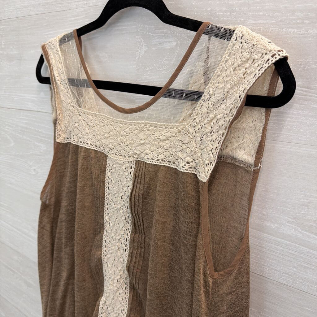 RYU Brown/ Cream Lace Open Back Tank Top Extra Large