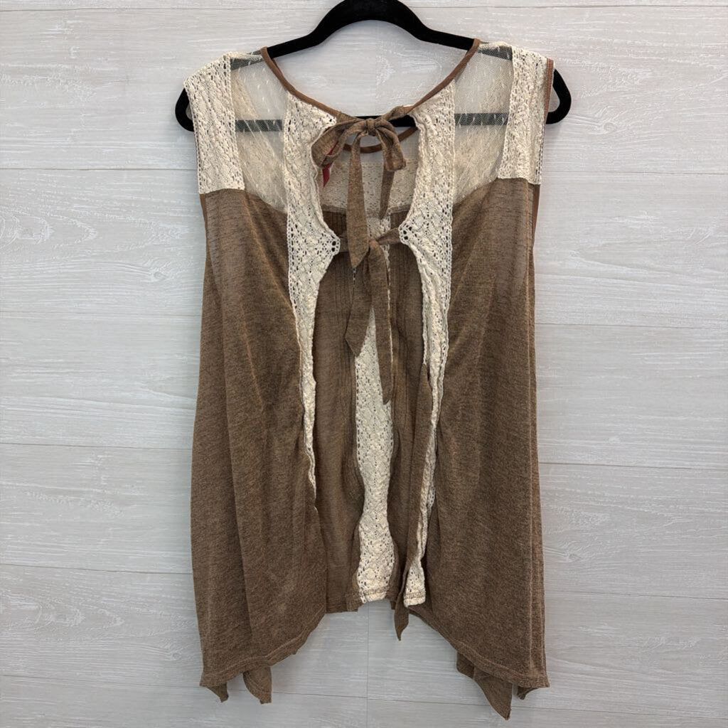 RYU Brown/ Cream Lace Open Back Tank Top Extra Large