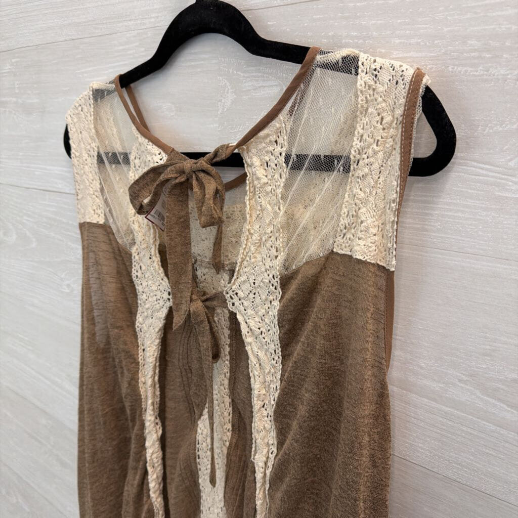 RYU Brown/ Cream Lace Open Back Tank Top Extra Large