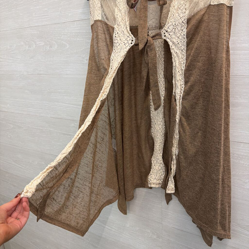RYU Brown/ Cream Lace Open Back Tank Top Extra Large