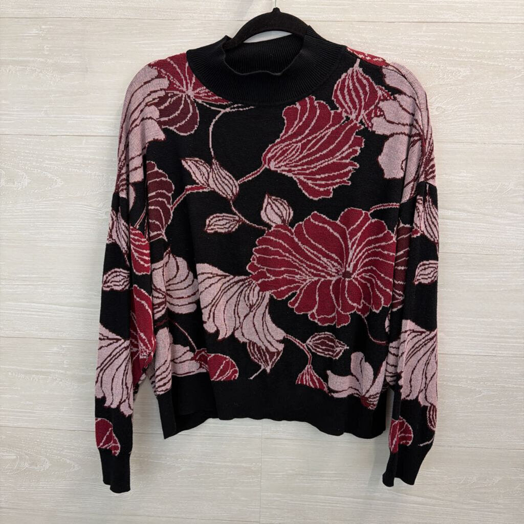 Eloquii Black/ Purple Flower Print Knit Long Sleeve Sweater Top 18/20
