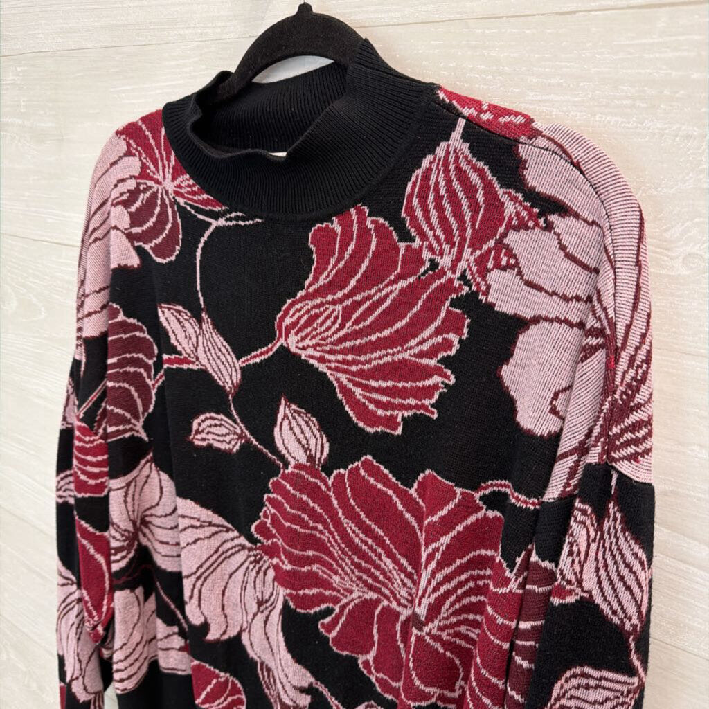 Eloquii Black/ Purple Flower Print Knit Long Sleeve Sweater Top 18/20