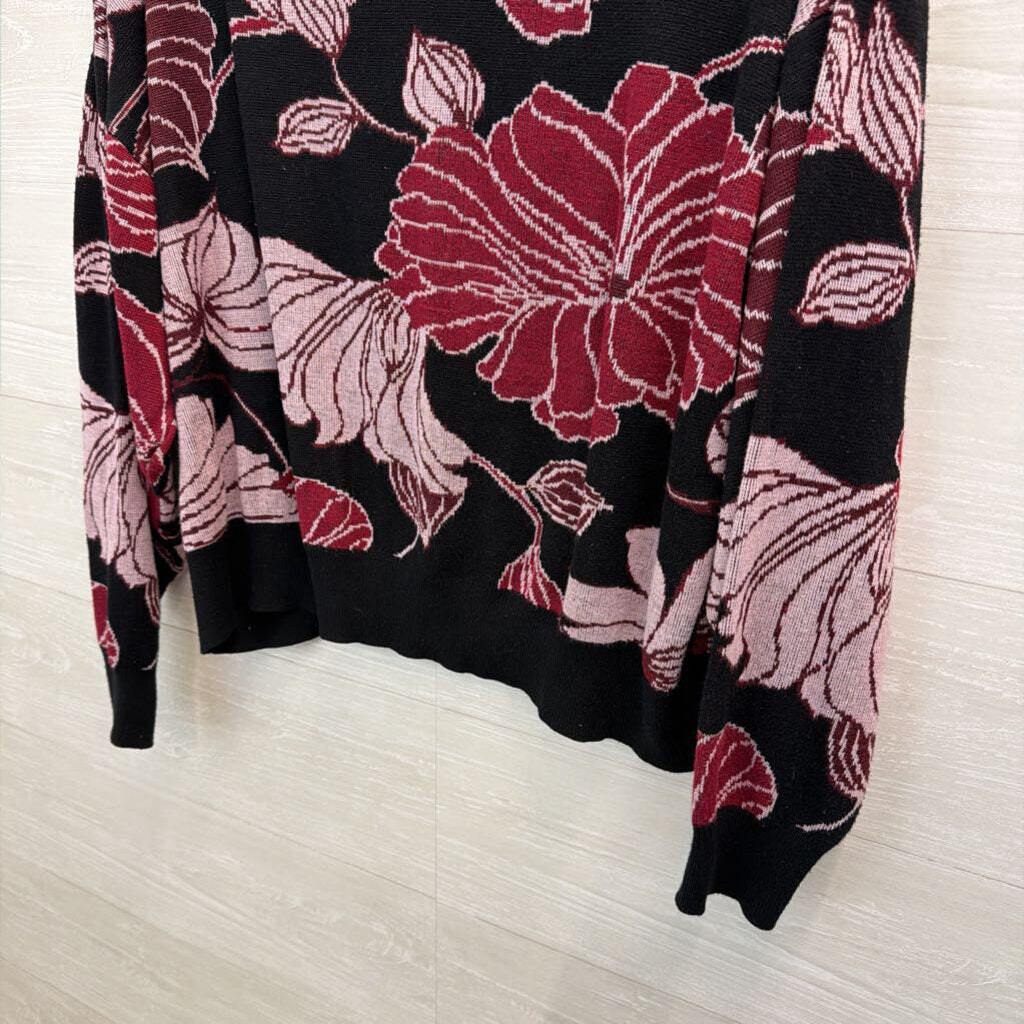 Eloquii Black/ Purple Flower Print Knit Long Sleeve Sweater Top 18/20