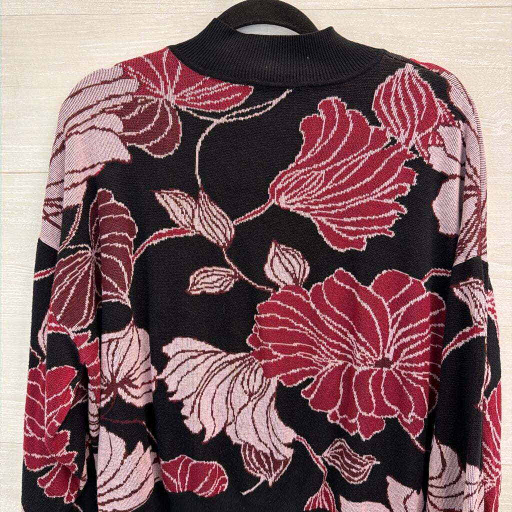 Eloquii Black/ Purple Flower Print Knit Long Sleeve Sweater Top 18/20