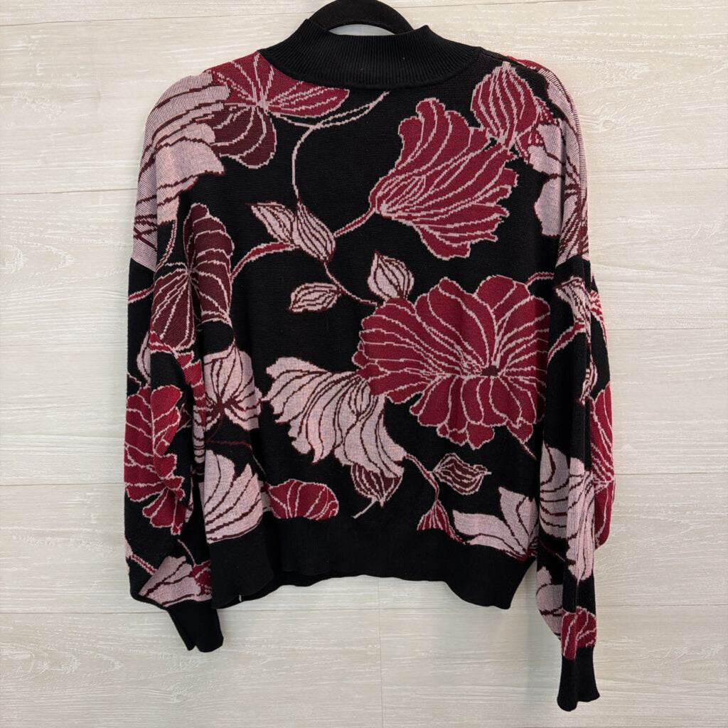 Eloquii Black/ Purple Flower Print Knit Long Sleeve Sweater Top 18/20