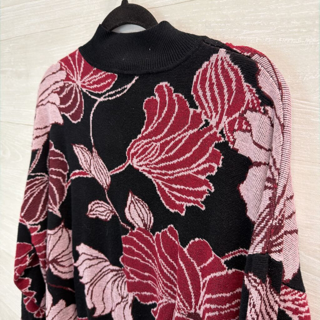 Eloquii Black/ Purple Flower Print Knit Long Sleeve Sweater Top 18/20