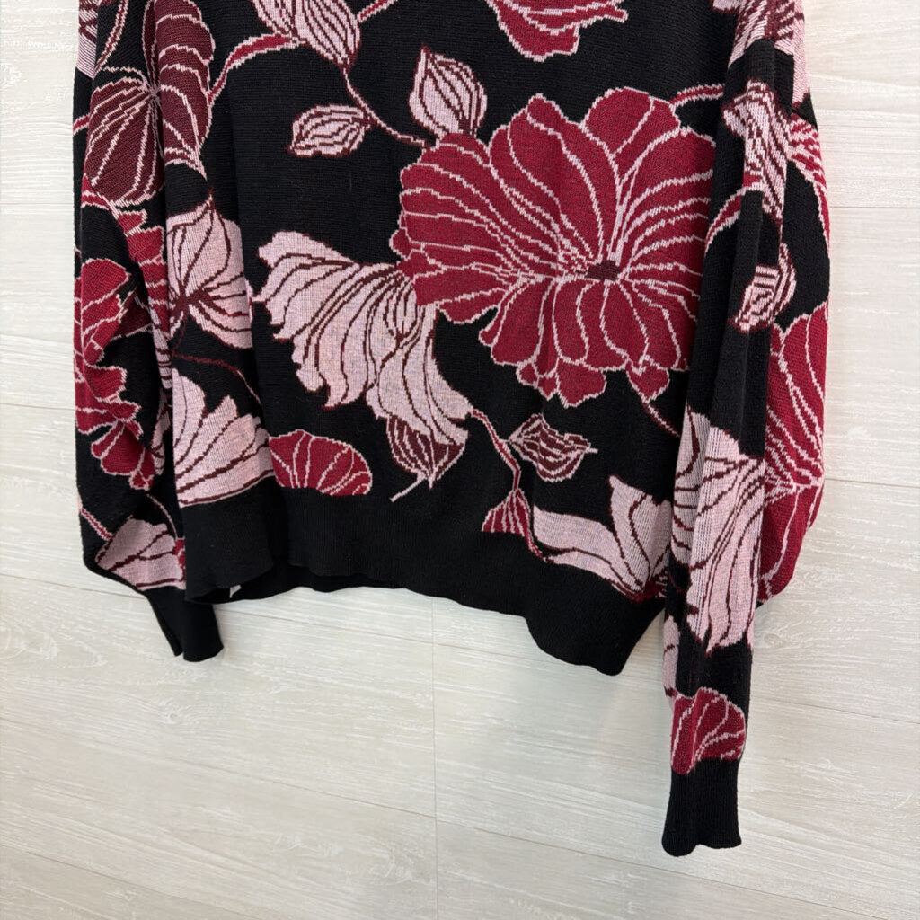 Eloquii Black/ Purple Flower Print Knit Long Sleeve Sweater Top 18/20