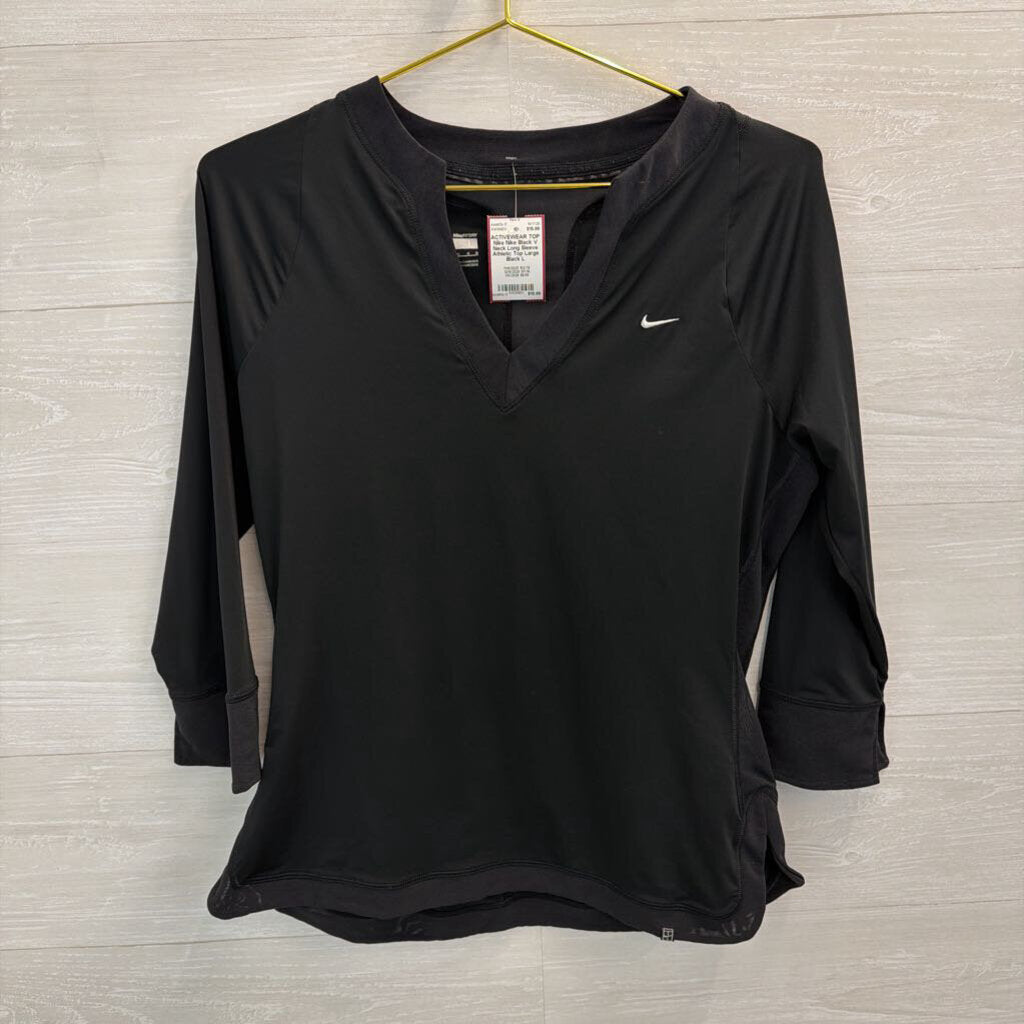 Nike Black V Neck Long Sleeve Athletic Top Large