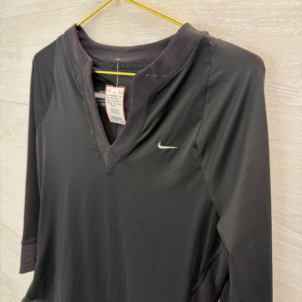 Nike Black V Neck Long Sleeve Athletic Top Large