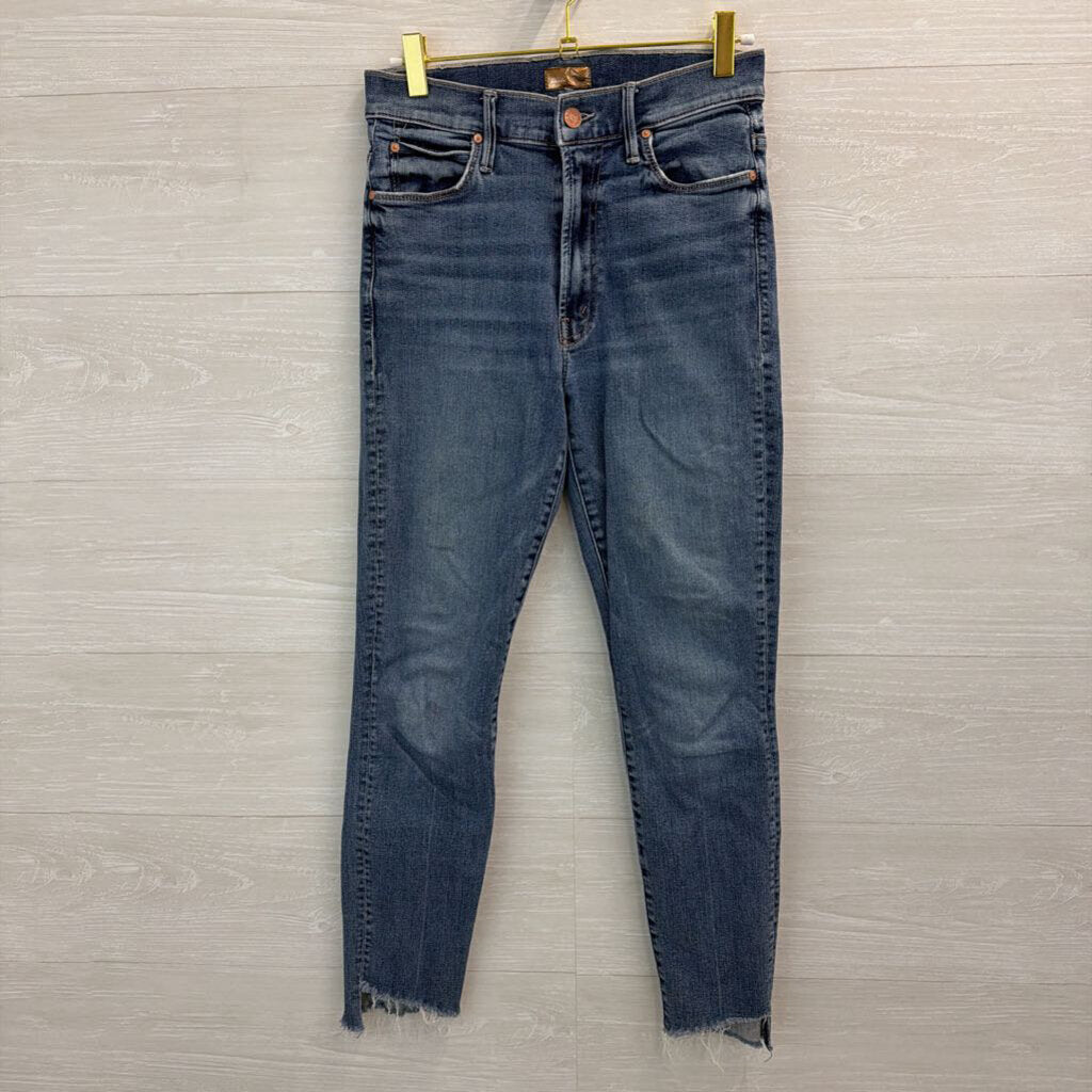 Mother Medium Wash Stunner Zip Ankle Step Fray Jeans 27