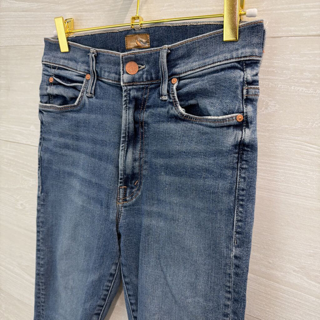 Mother Medium Wash Stunner Zip Ankle Step Fray Jeans 27
