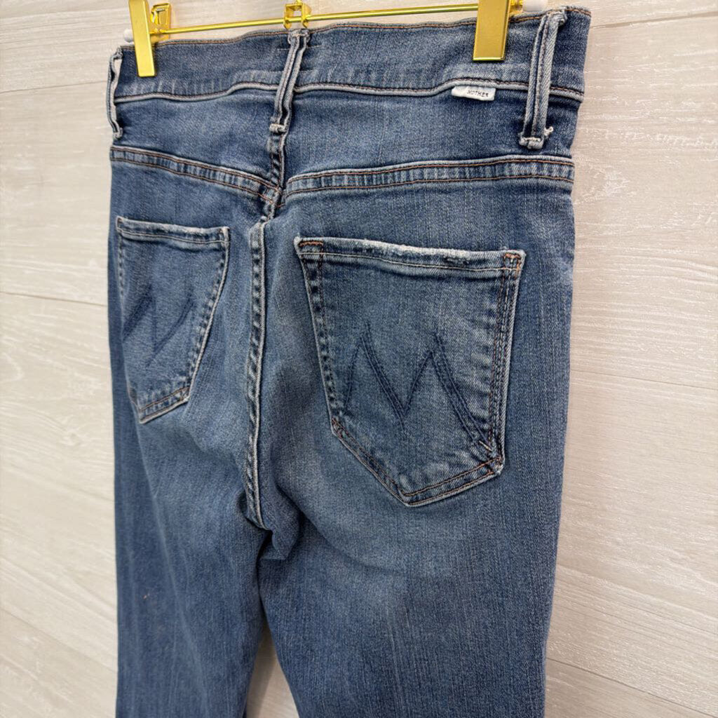 Mother Medium Wash Stunner Zip Ankle Step Fray Jeans 27