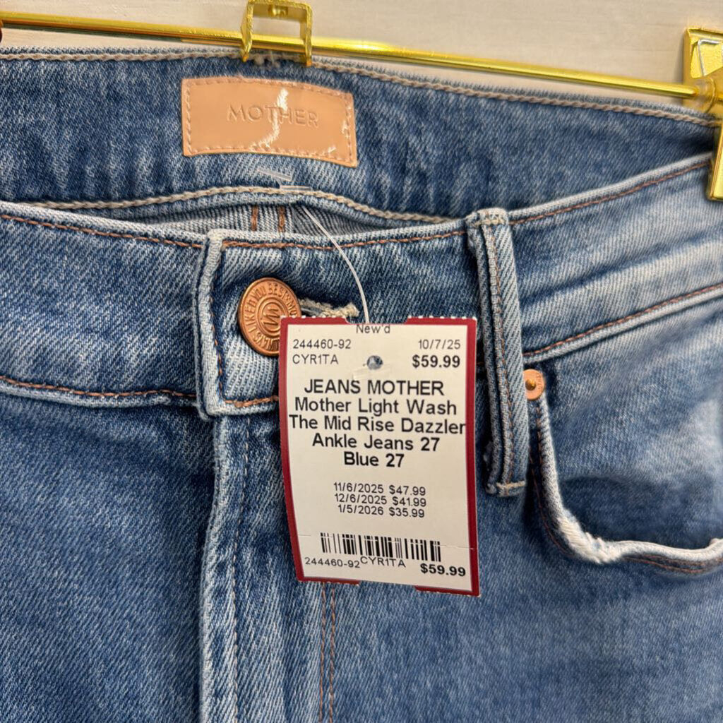 Mother Light Wash The Mid Rise Dazzler Ankle Jeans 27