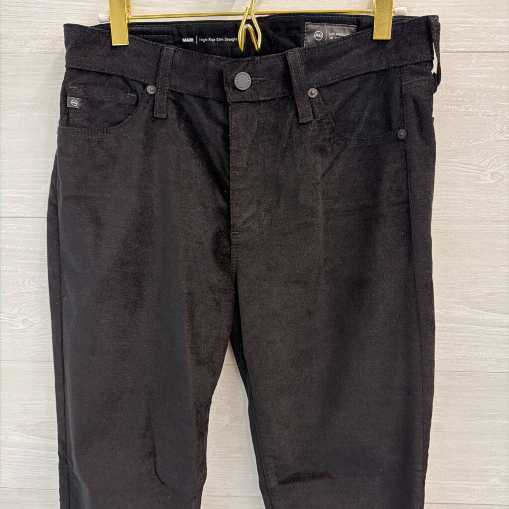 AG Black Velvet Mari High Rise Slim Straight Pants 28