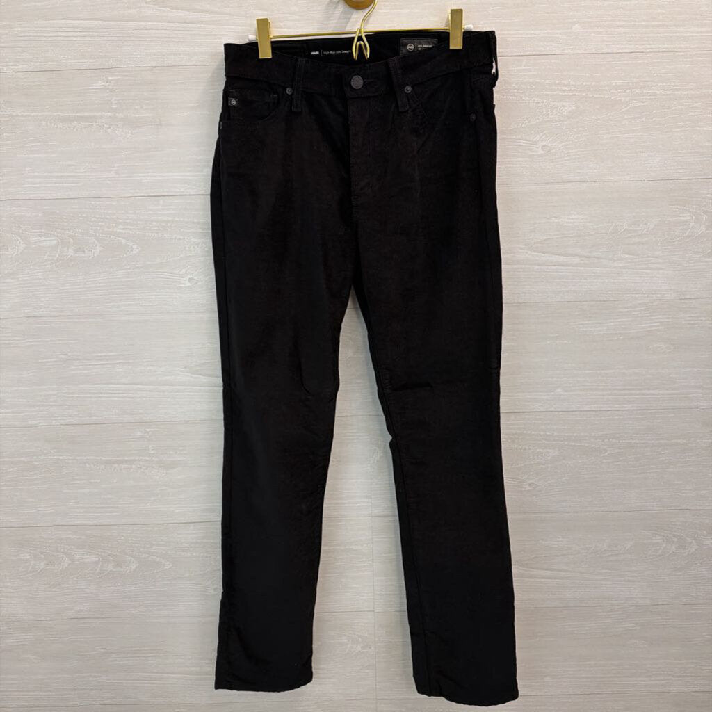 AG Black Velvet Mari High Rise Slim Straight Pants 28