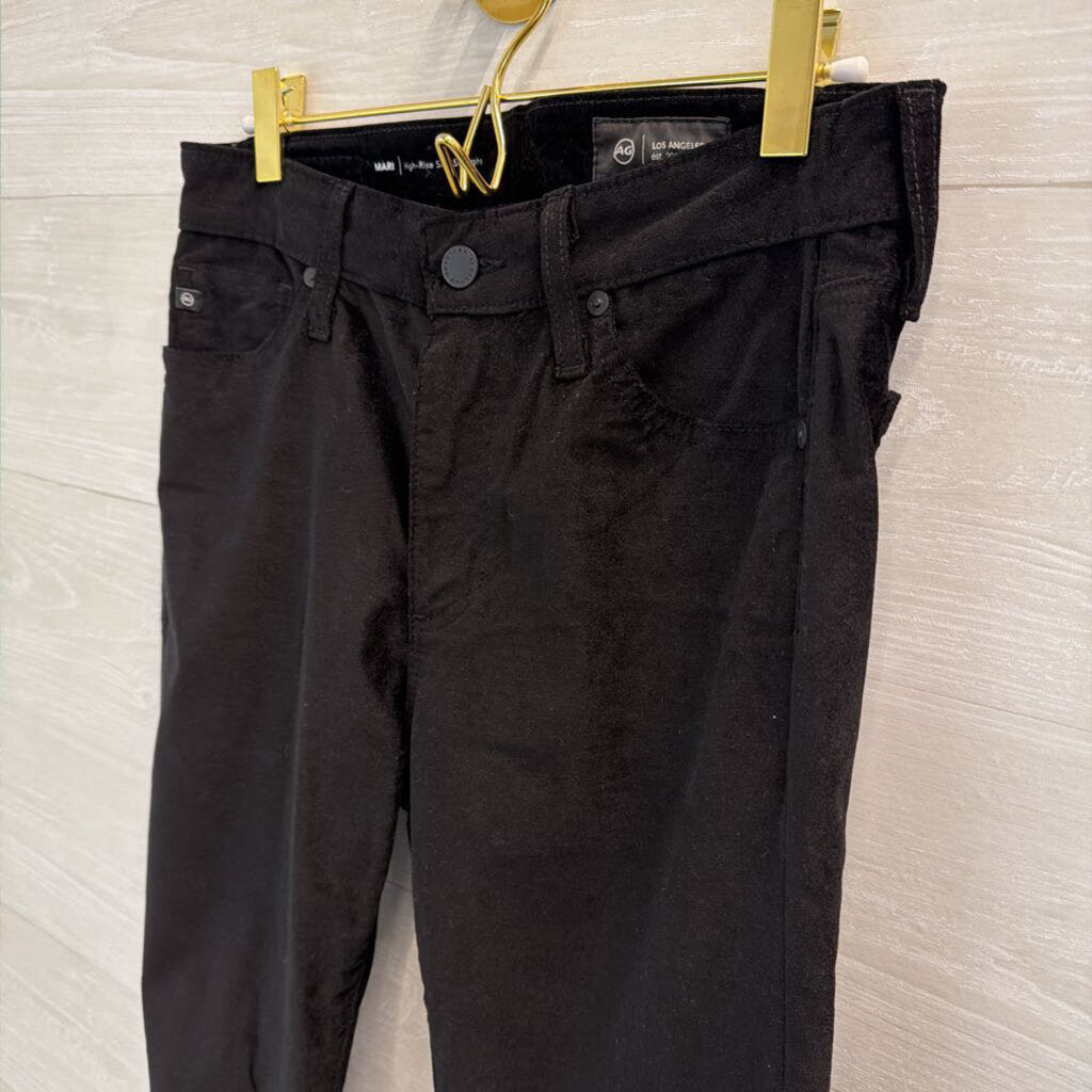 AG Black Velvet Mari High Rise Slim Straight Pants 28