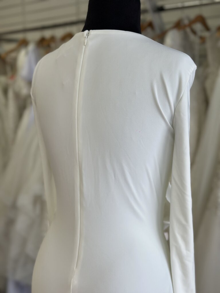 Ralph Lauren White Long Sleeve V Neck Belted Long Formal Dress 14