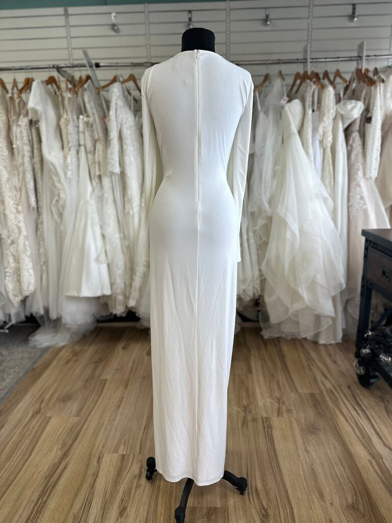 Ralph Lauren White Long Sleeve V Neck Belted Long Formal Dress 14