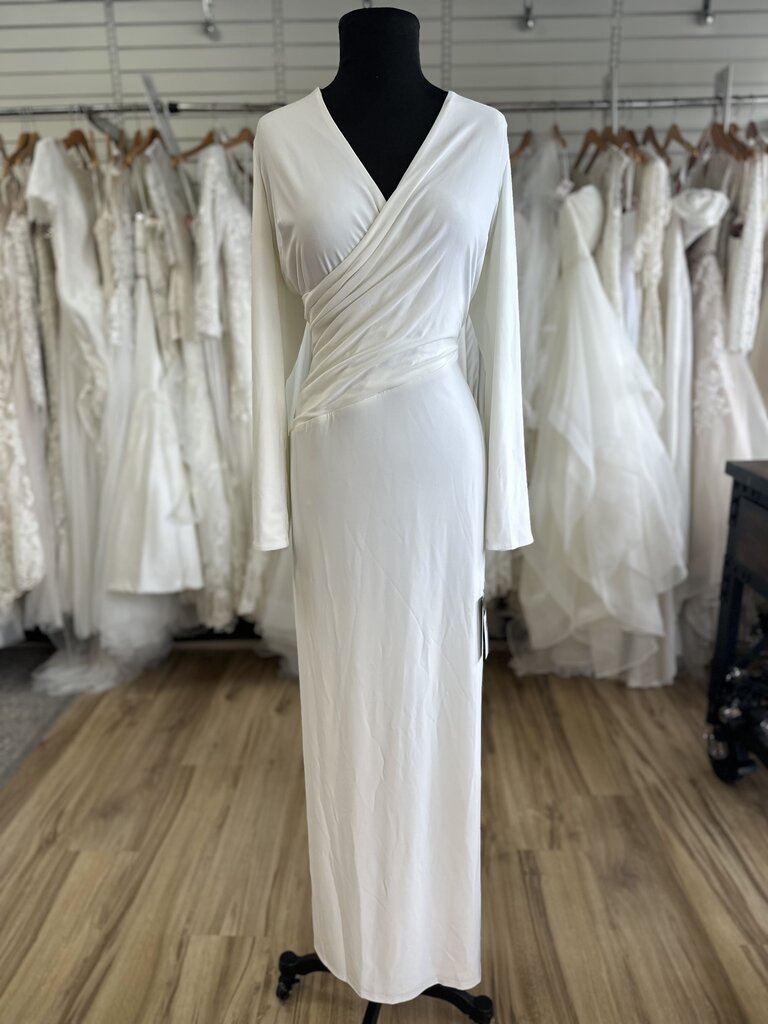 Ralph Lauren White Long Sleeve V Neck Belted Long Formal Dress 14