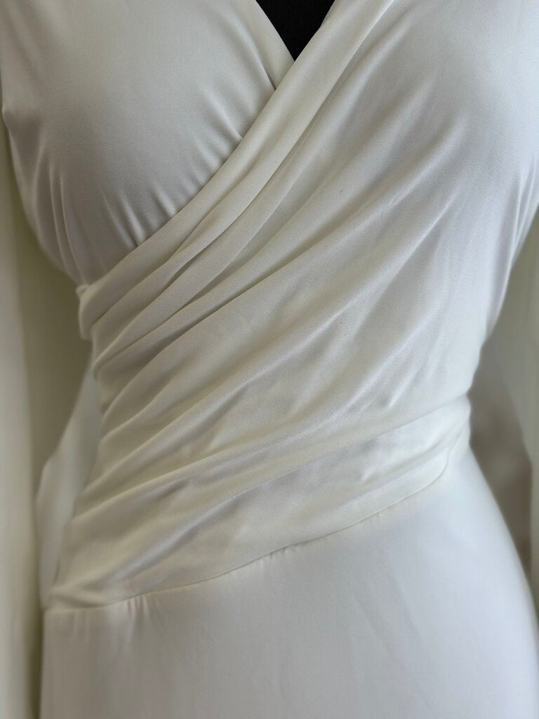 Ralph Lauren White Long Sleeve V Neck Belted Long Formal Dress 14