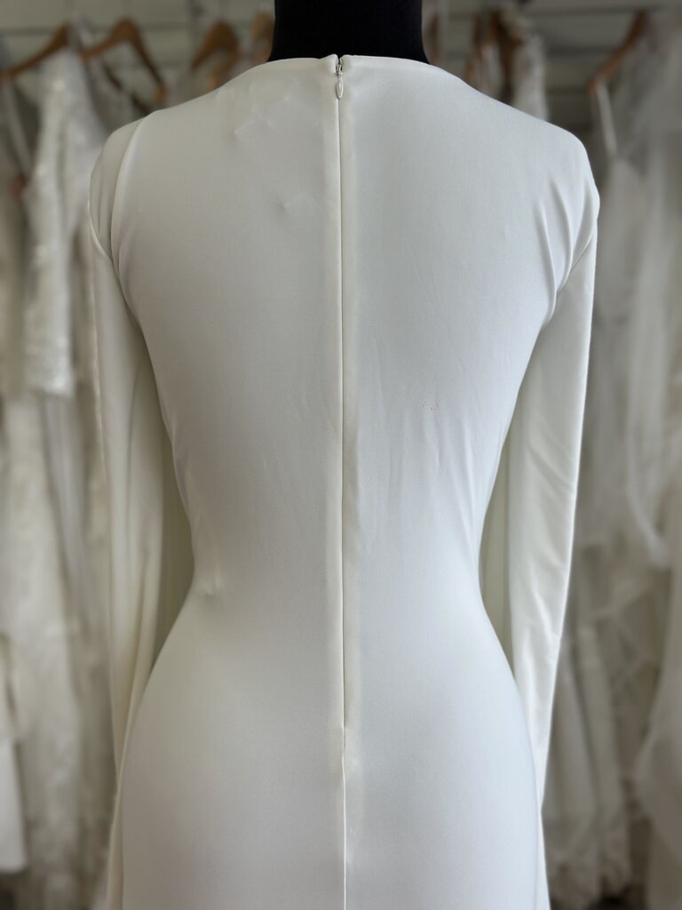Ralph Lauren White Long Sleeve V Neck Belted Long Formal Dress 14