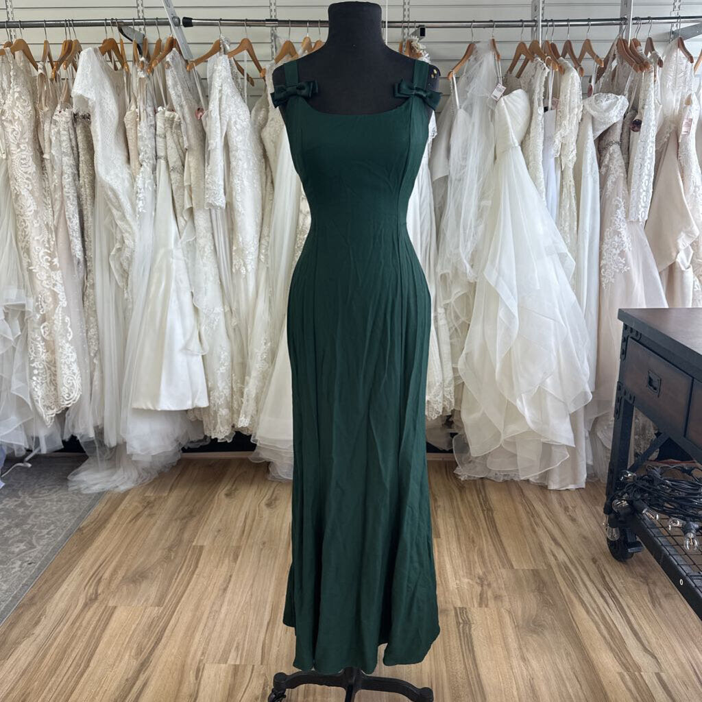 Niki Green Bow Strap Long Formal Dress 10