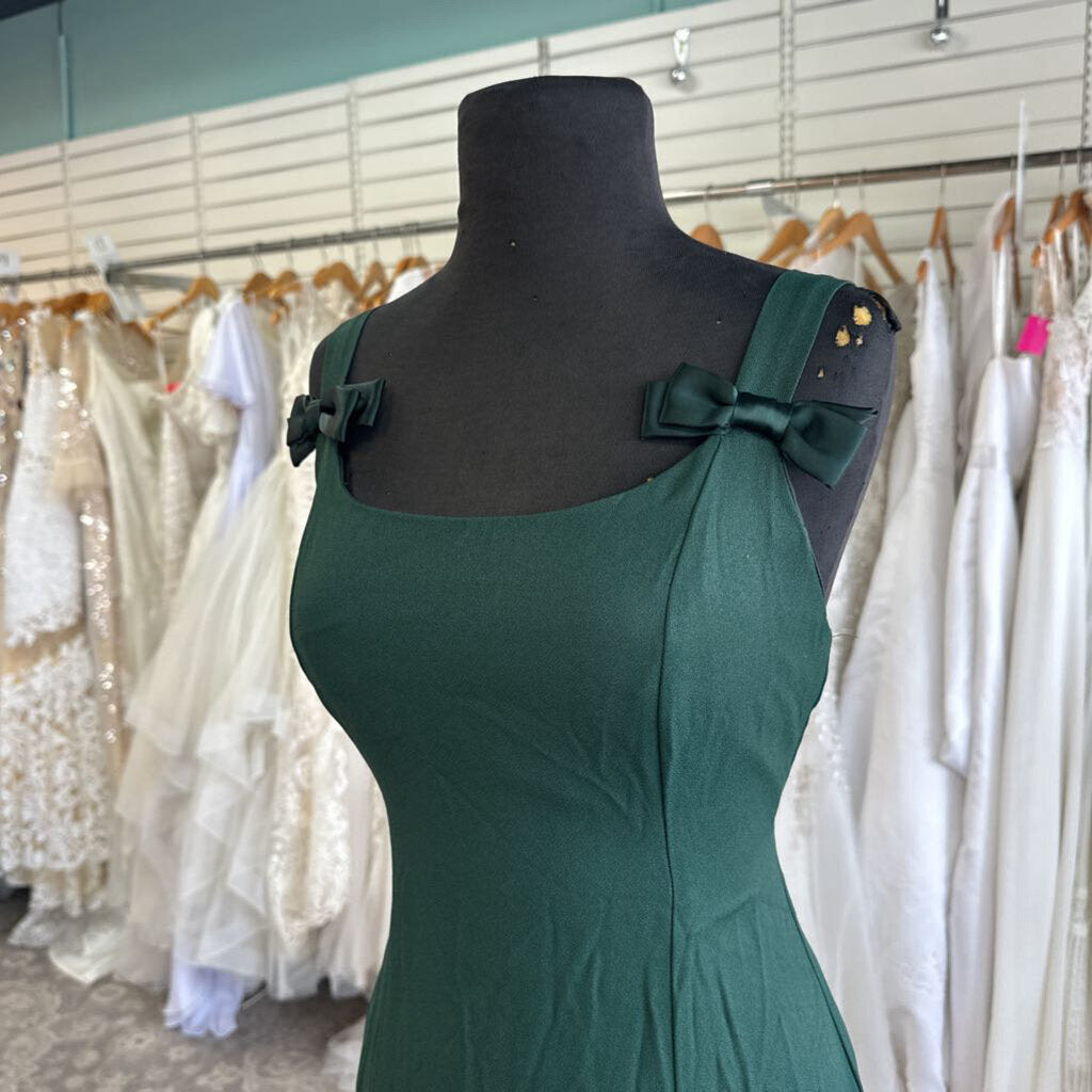 Niki Green Bow Strap Long Formal Dress 10