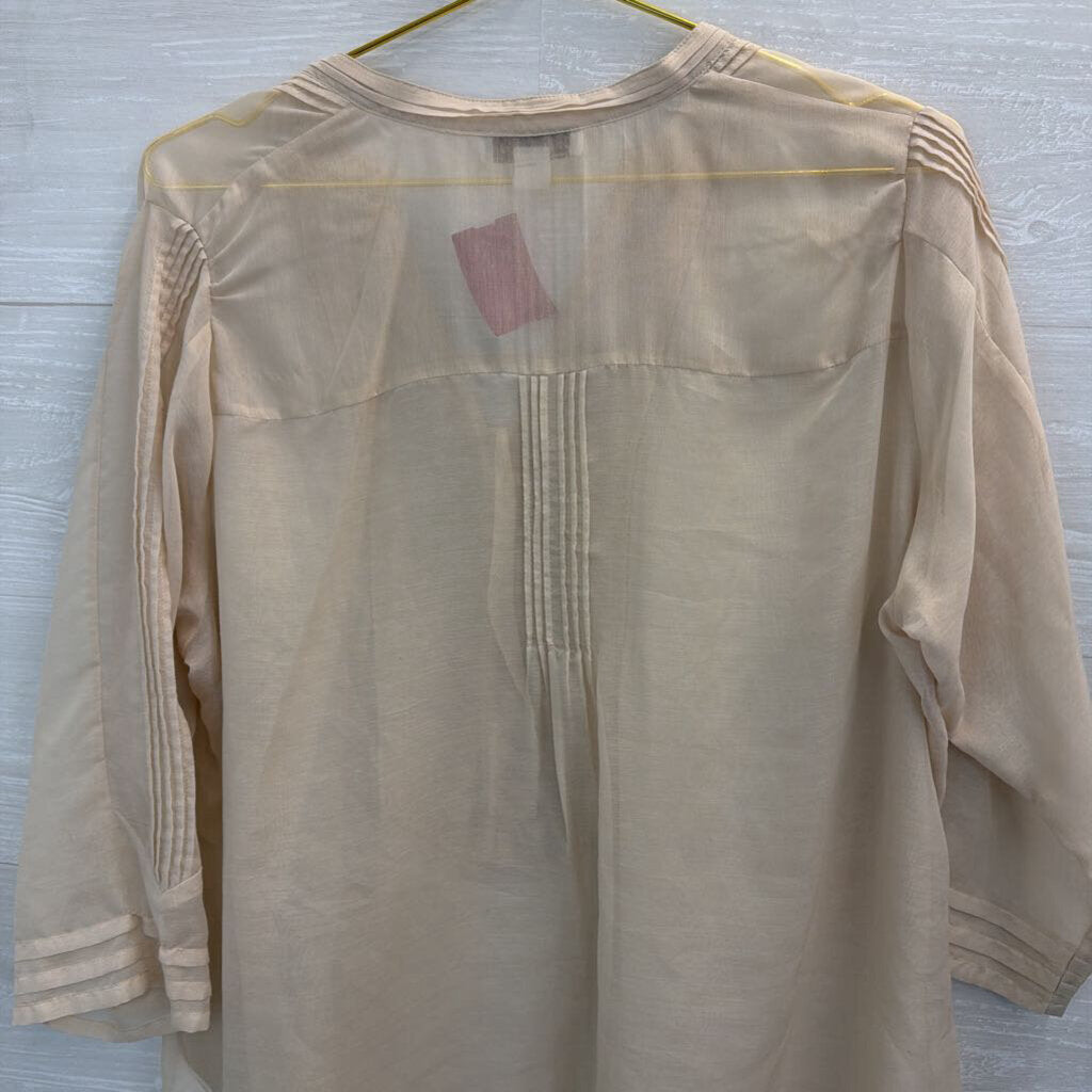 Coldwater Creek Beige Sheer Lace Detail Long Sleeve Top 1X