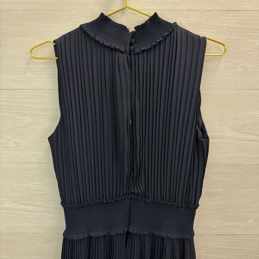 Nanette Lepore Navy Pleated Sleeveless Mock Neck Jumpsuit 10