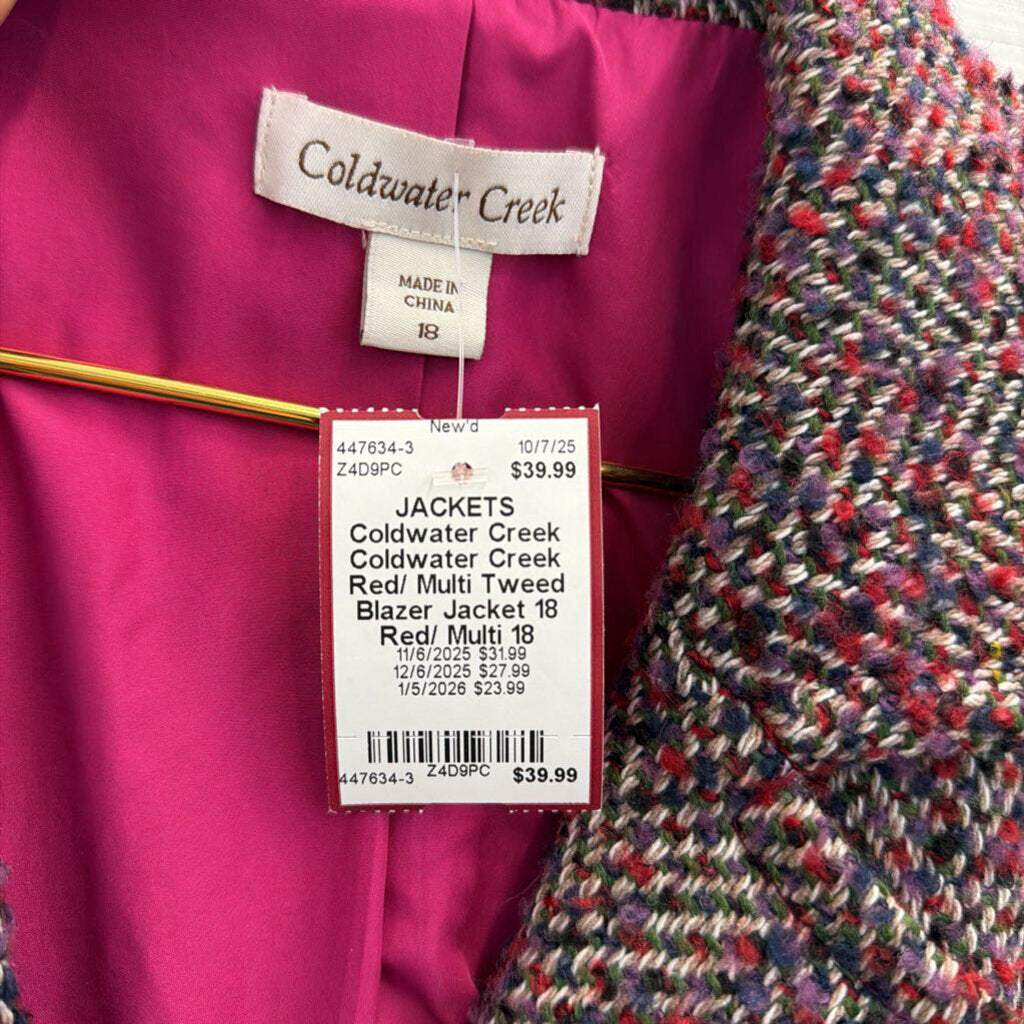 Coldwater Creek Red/ Multi Tweed Blazer Jacket 18
