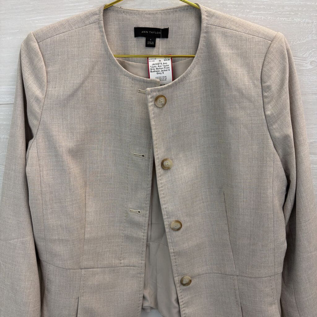 Ann Taylor Grey Button Front Business Jacket 6