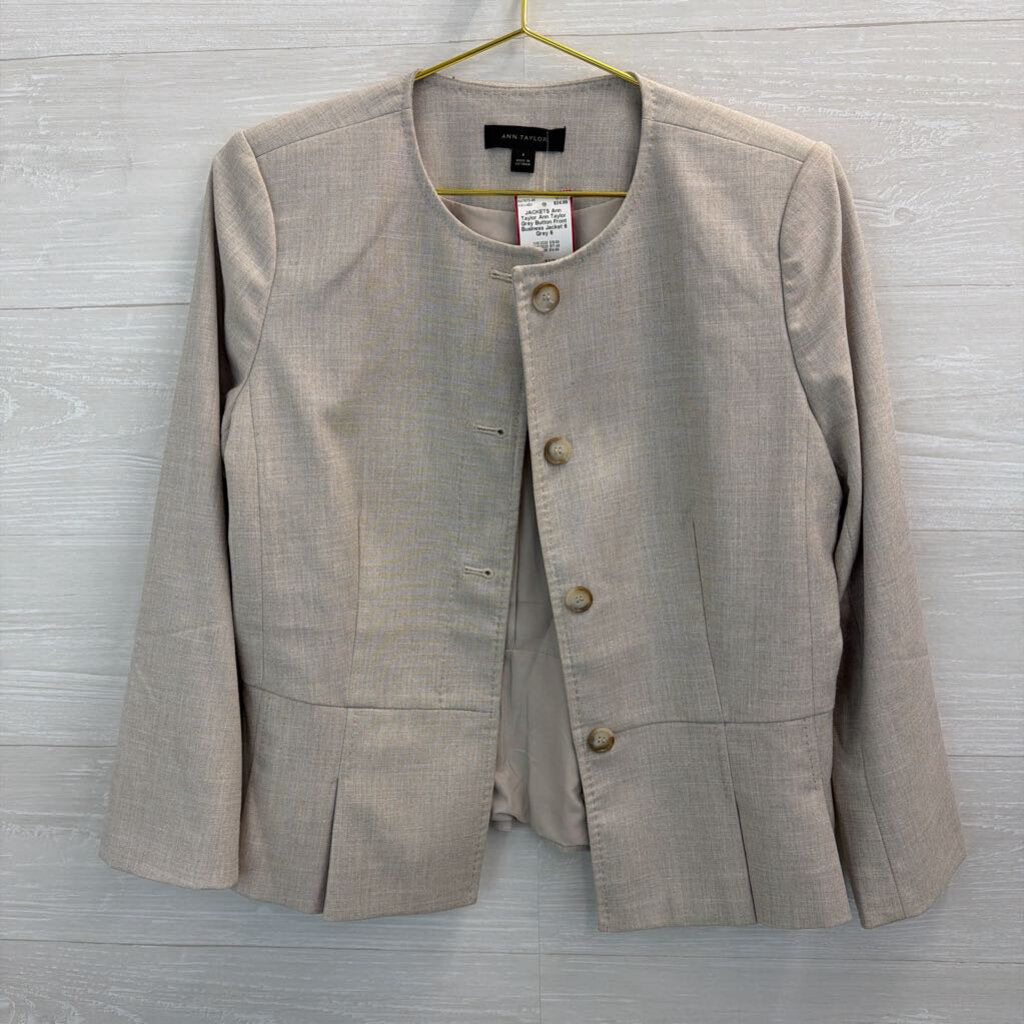 Ann Taylor Grey Button Front Business Jacket 6