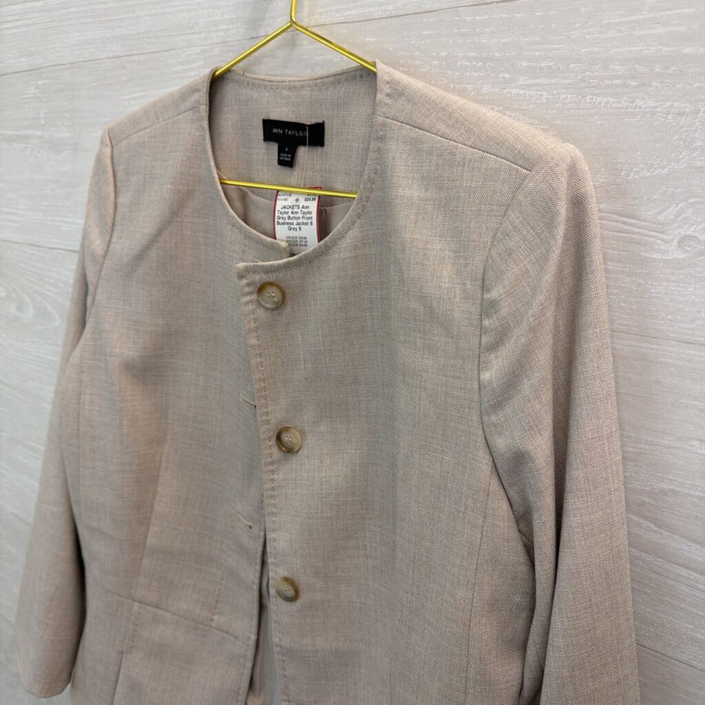 Ann Taylor Grey Button Front Business Jacket 6