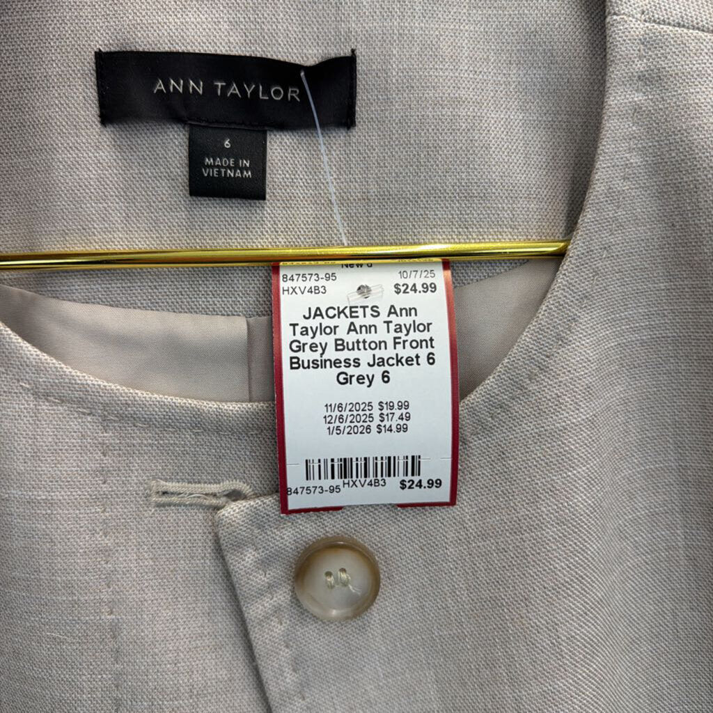 Ann Taylor Grey Button Front Business Jacket 6