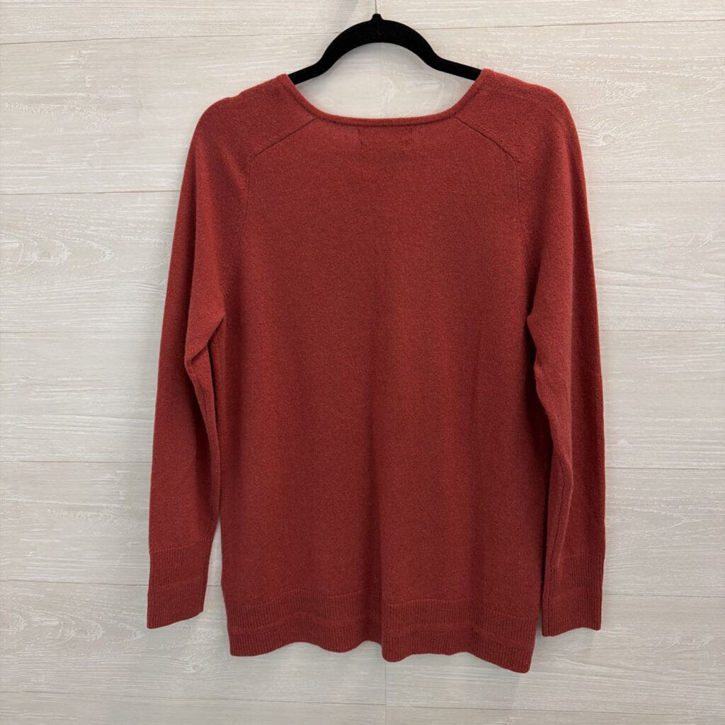 Tahari Orange 100% Cashmere V Neck Sweater Top Medium